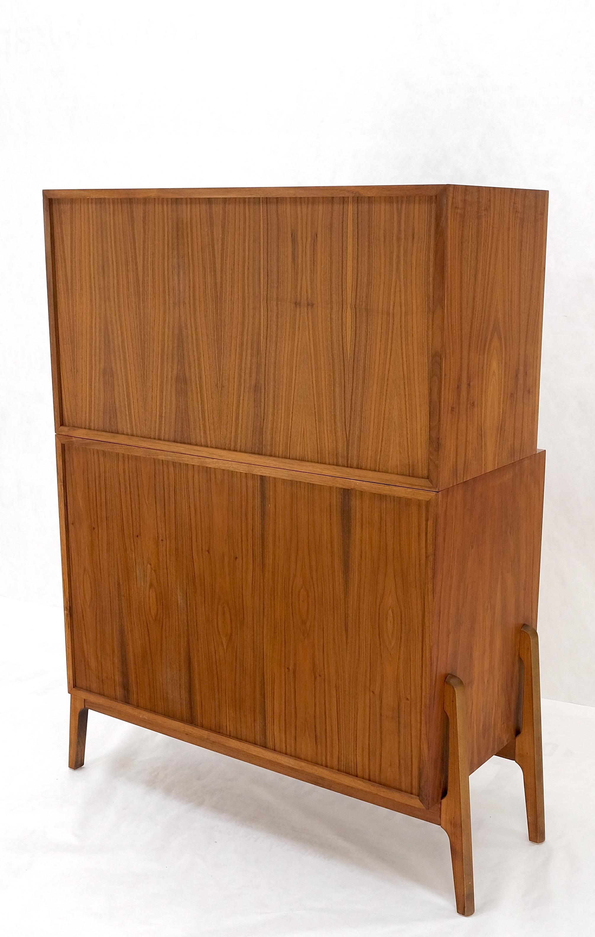 Danish Mid Century Modern Two Part Chest on Chest Block Front Two Doors Fin Back For Sale 13