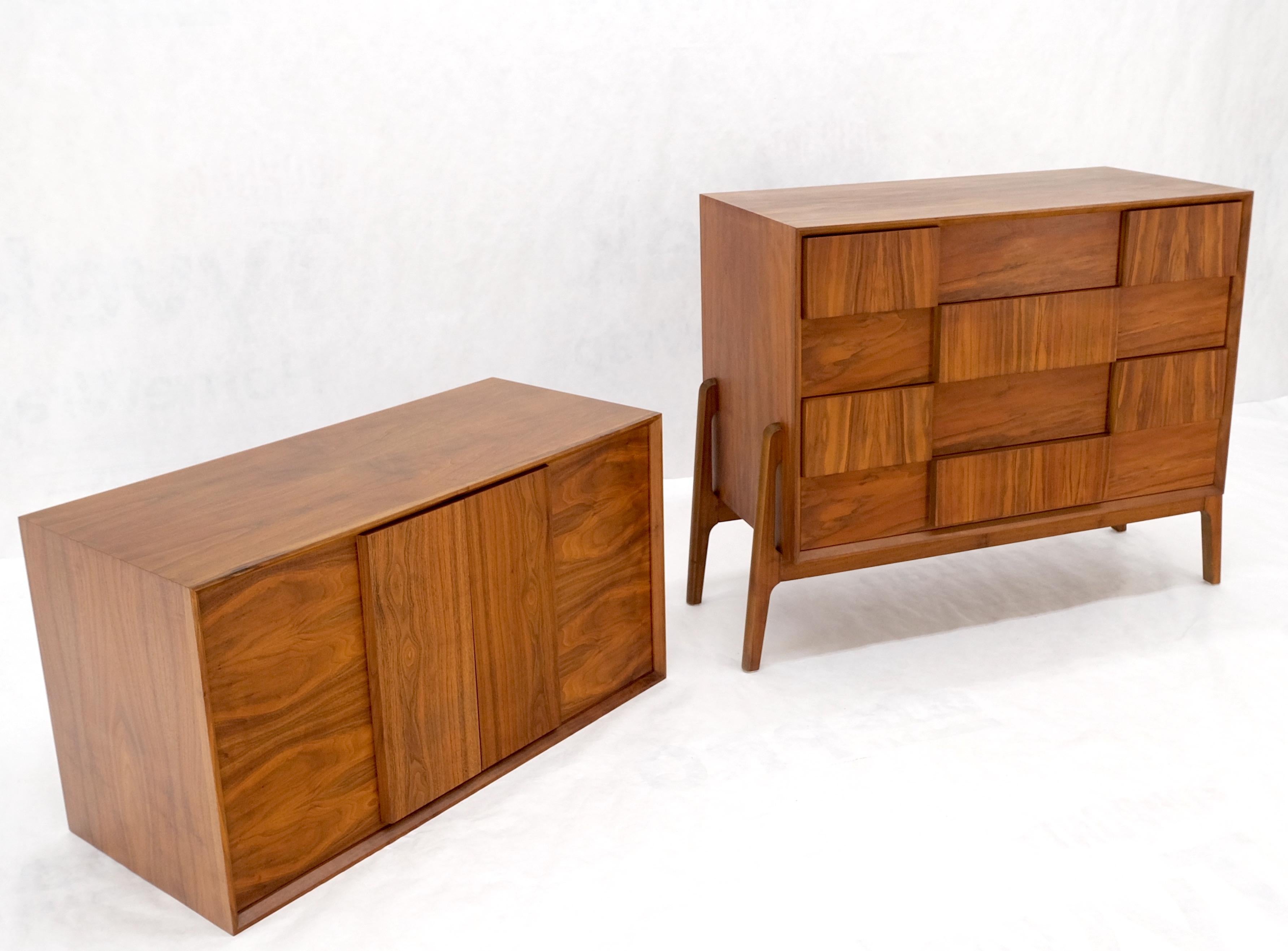 Danish Mid Century Modern Two Part Chest on Chest Block Front Two Doors Fin Back For Sale 14