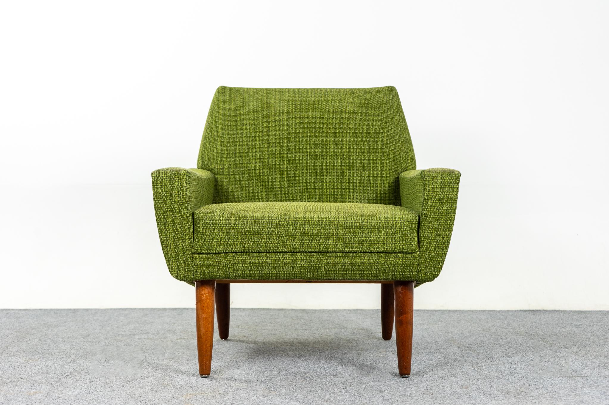 Danish Mid-Century Modern Upholstered Teak Lounge Chair In Good Condition In VANCOUVER, CA