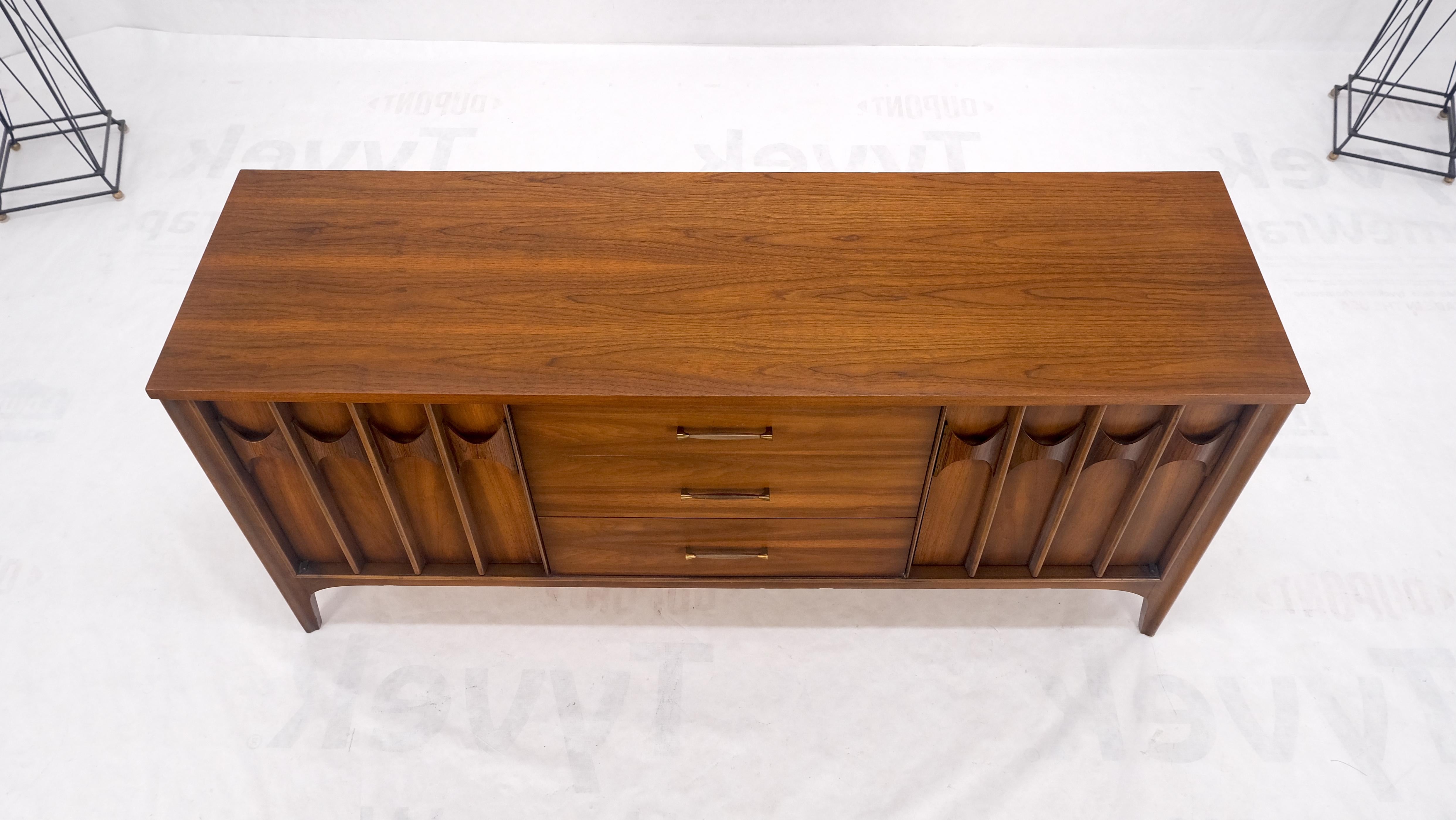 American Danish Mid Century Modern Walnut 3 Drawer 2 Sculptural Doors Dresser  For Sale