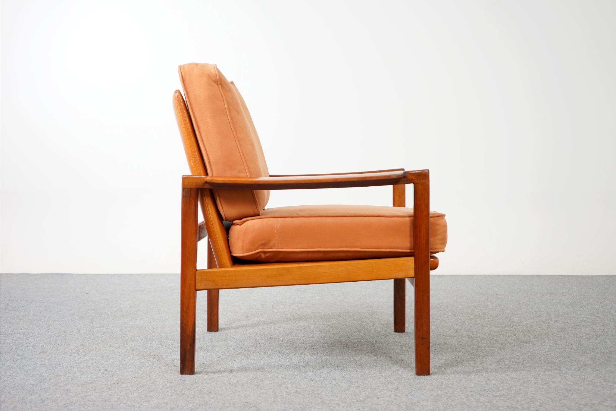 Ultrasuede Danish Mid-Century Modern Walnut Easy Chair