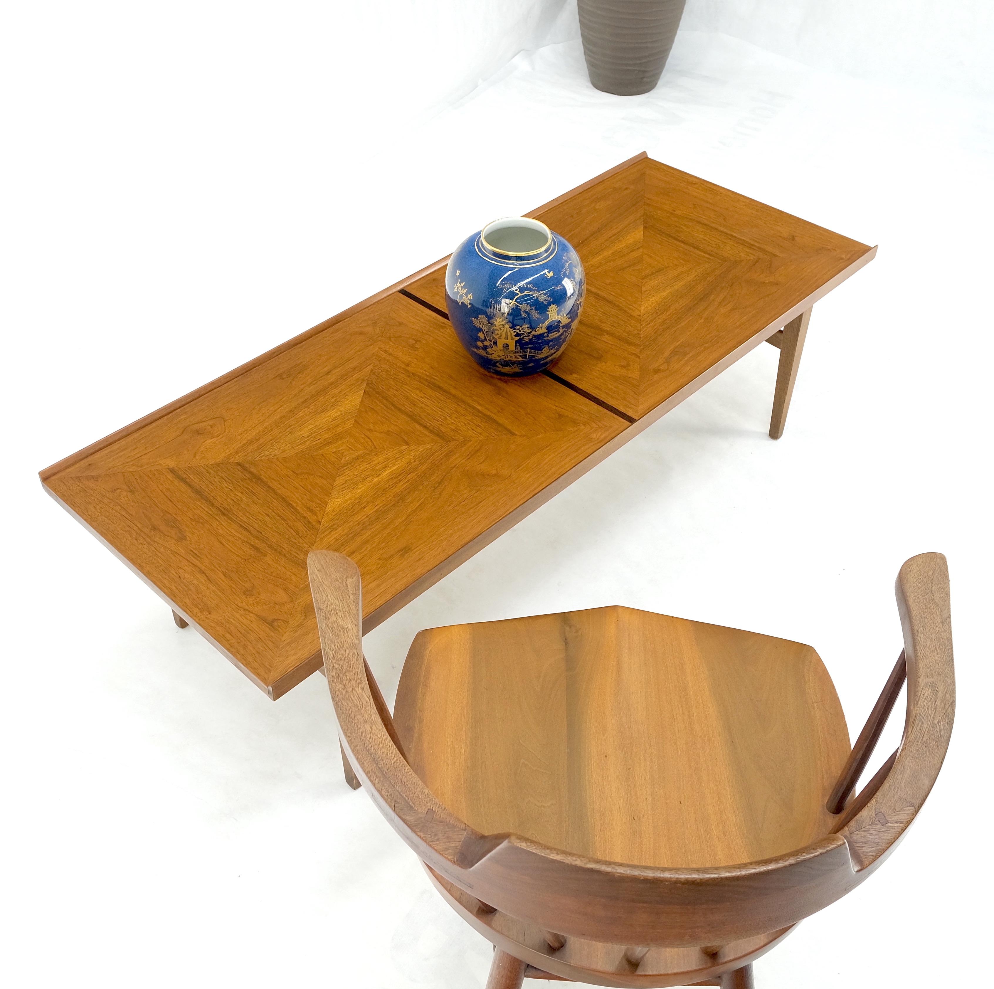 Danish Mid-Century Modern Walnut Long Rectangle Coffee Table W Rolled Edge Mint! For Sale 6