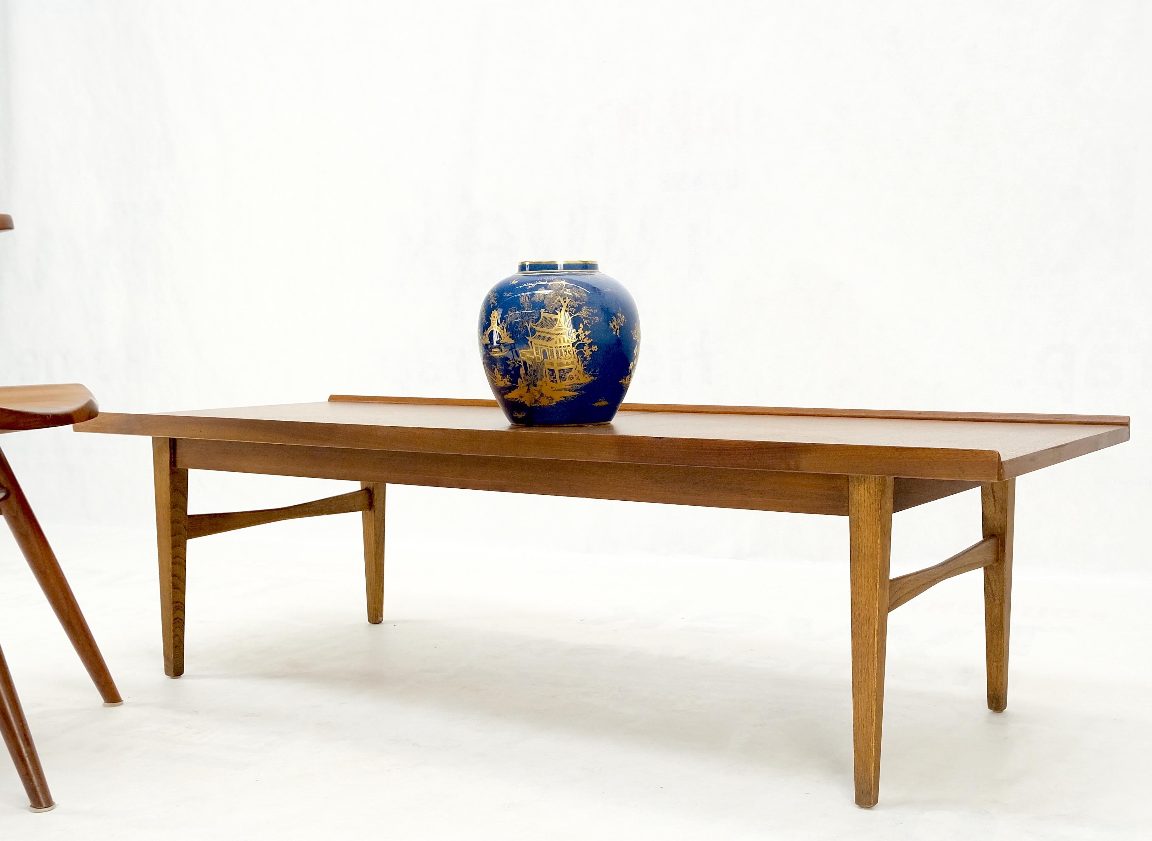Danish Mid-Century Modern Walnut Long Rectangle Coffee Table W Rolled Edge Mint! For Sale 2
