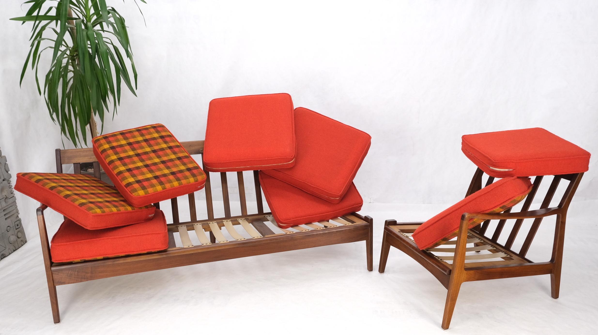 Danish Mid-Century Modern Walnut Lounge Chair Settee Loveseat Couch Sofa Set For Sale 6