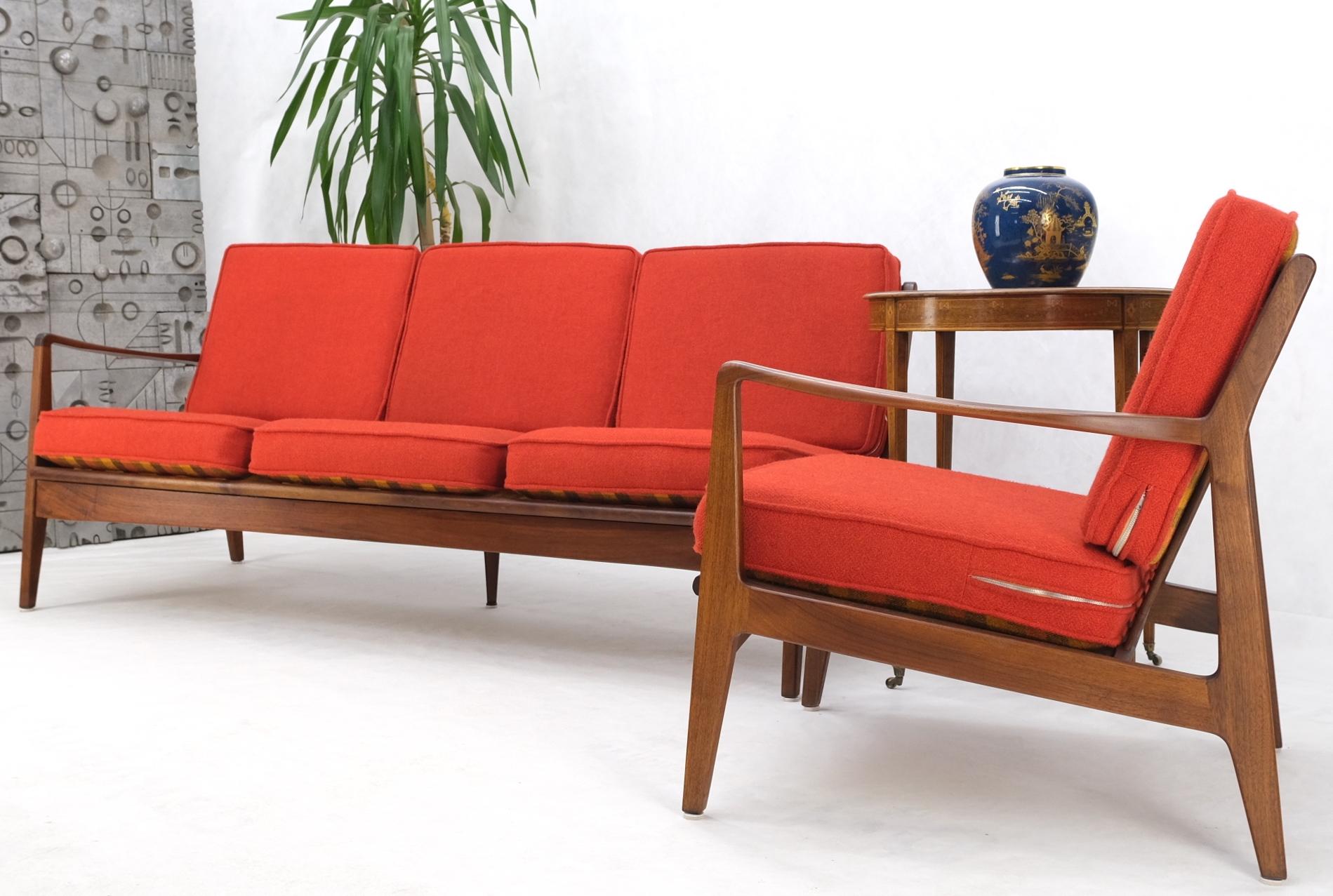 Danish Mid-Century Modern Walnut Lounge Chair Settee Loveseat Couch Sofa Set For Sale 7