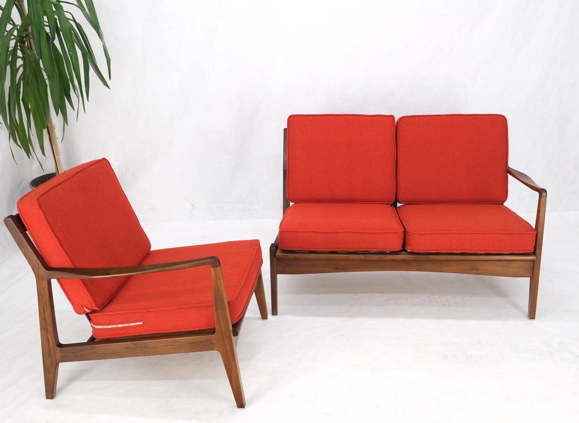 Danish Mid-Century Modern Walnut Lounge Chair Settee Loveseat Couch Sofa Set For Sale 6