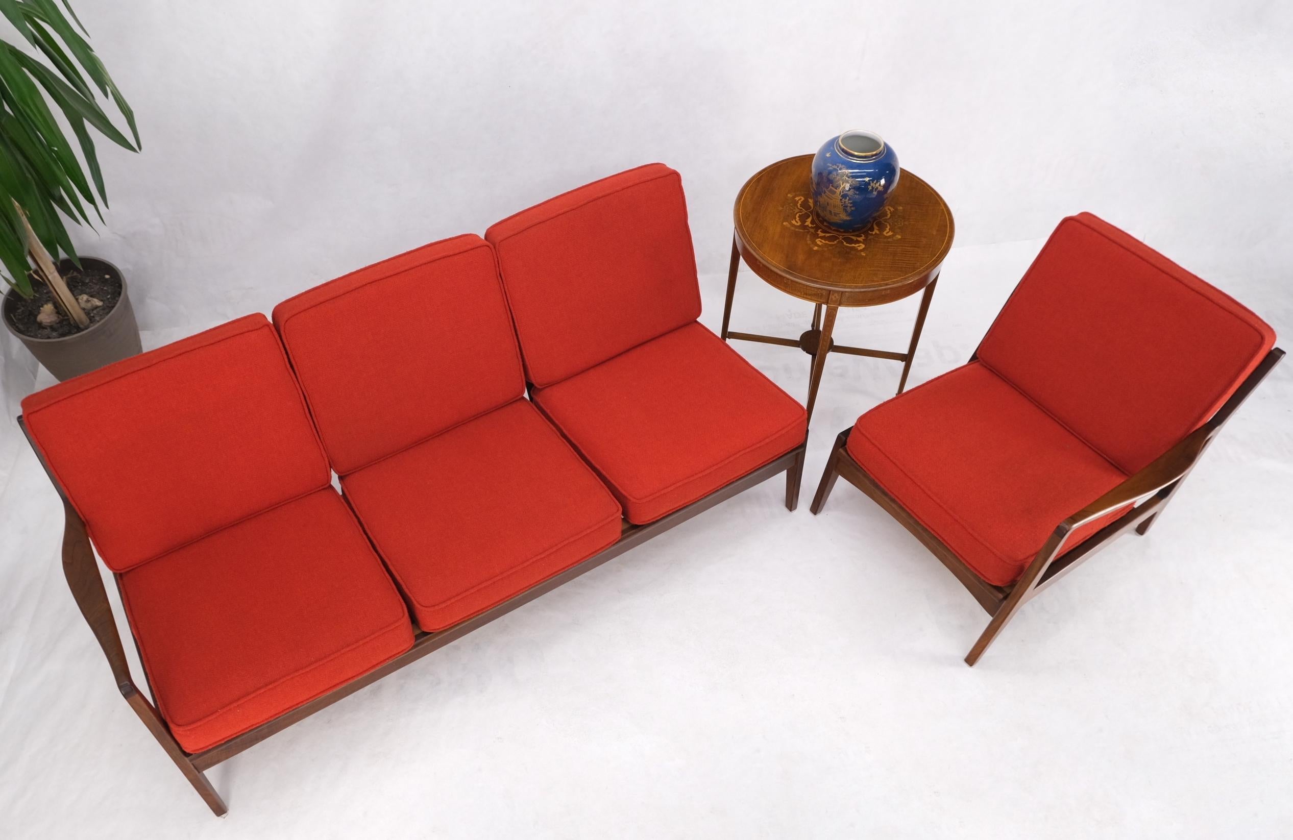 Danish Mid-Century Modern Walnut Lounge Chair Settee Loveseat Couch Sofa Set For Sale 8