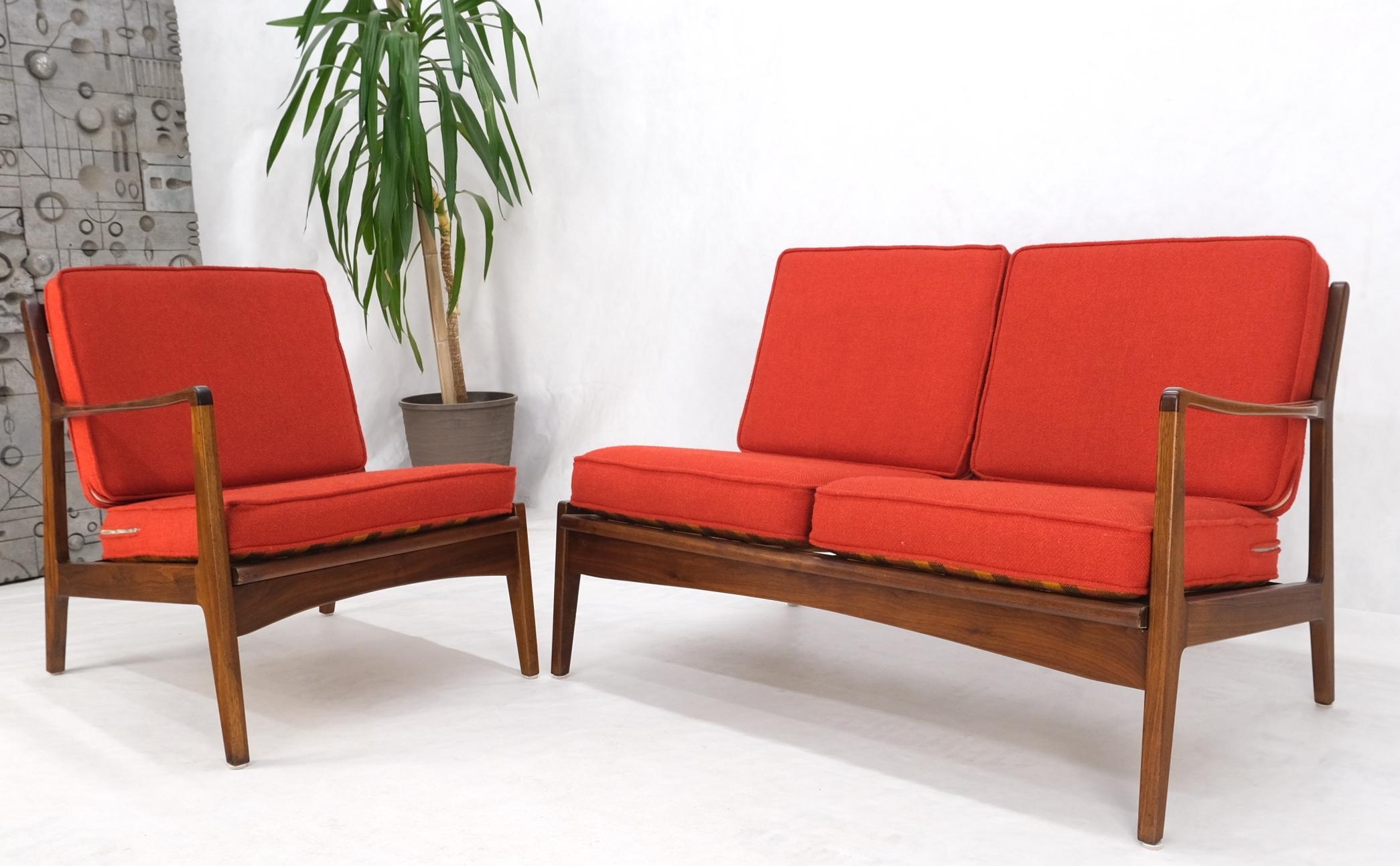 Danish Mid-Century Modern Walnut Lounge Chair Settee Loveseat Couch Sofa Set For Sale 7