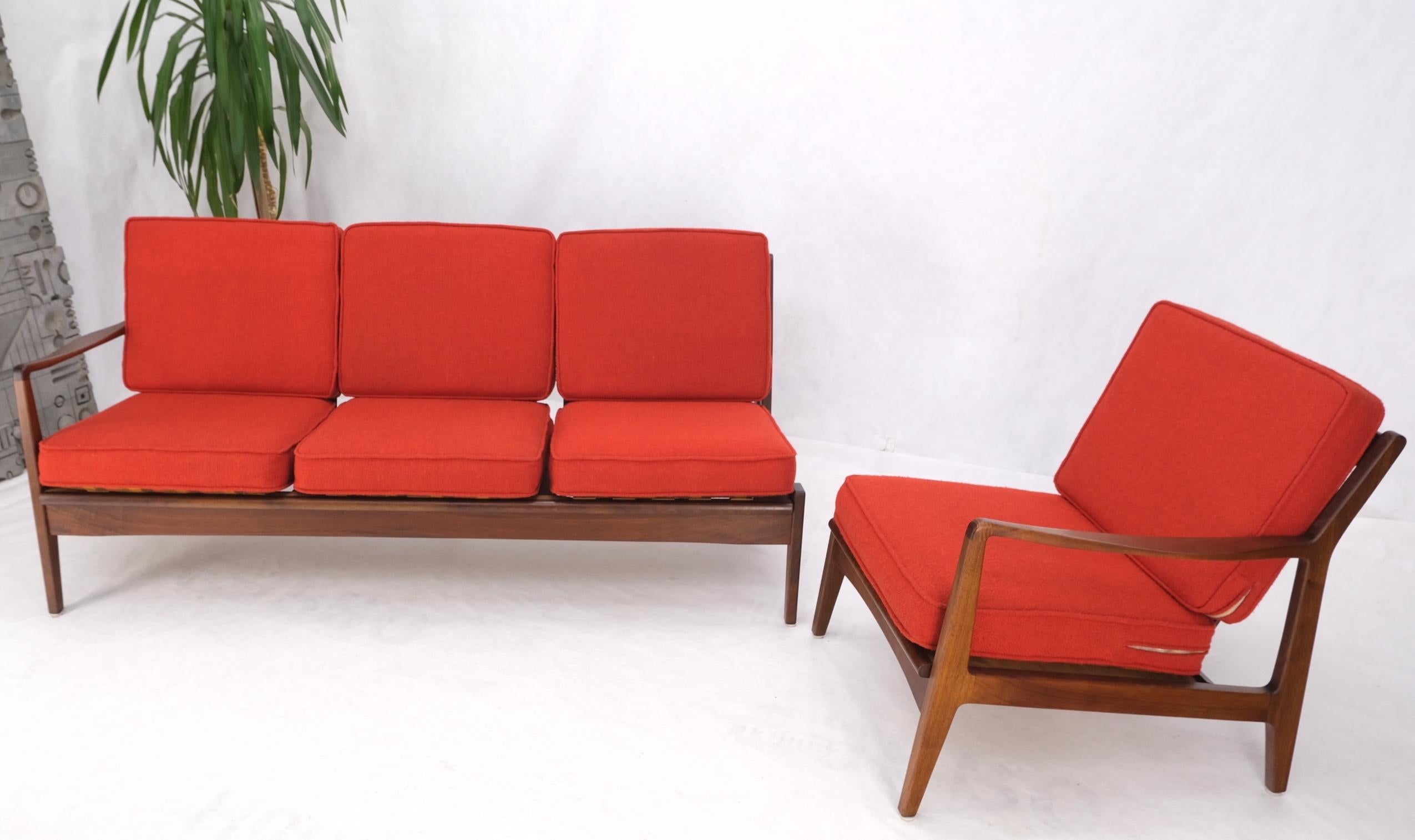Danish Mid-Century Modern Walnut Lounge Chair Settee Loveseat Couch Sofa Set For Sale 9