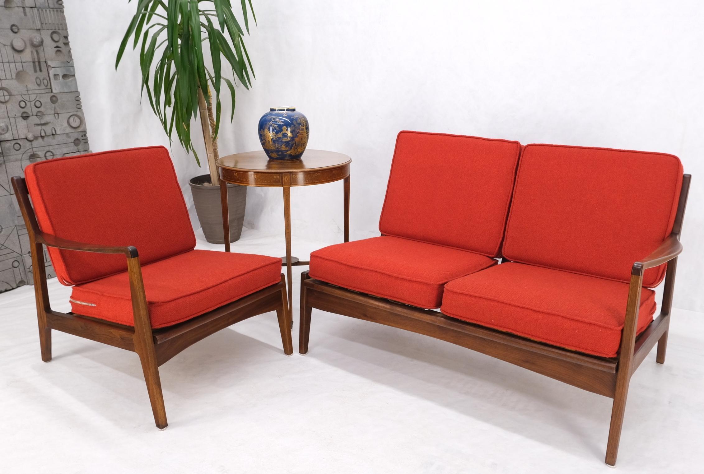 Danish Mid-Century Modern Walnut Lounge Chair Settee Loveseat Couch Sofa Set For Sale 8