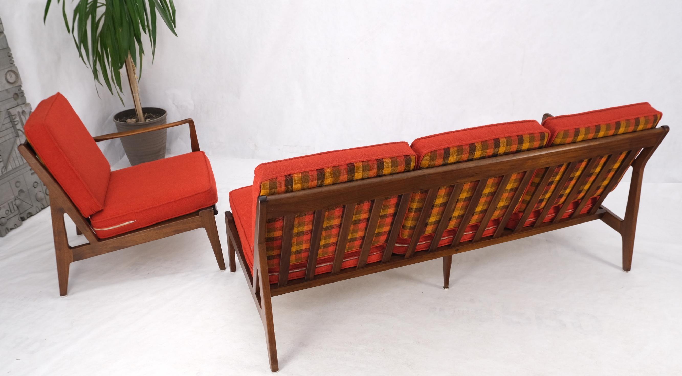 Danish Mid-Century Modern Walnut Lounge Chair Settee Loveseat Couch Sofa Set For Sale 11