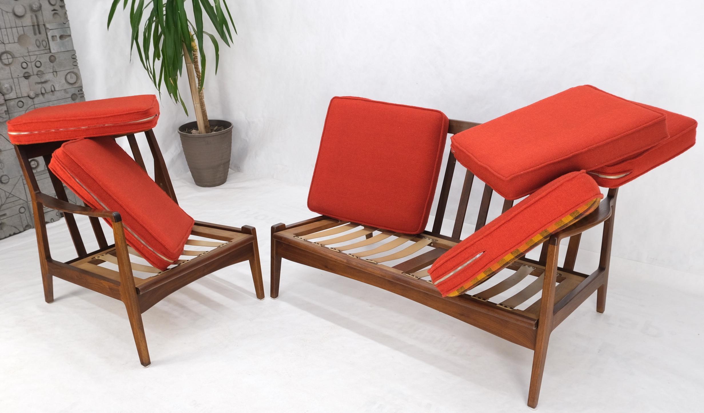 Ensemble de chaises longues danoises modernes du milieu du siècle en noyer, ensemble de canapés et canapés-coussins Settee en vente 10