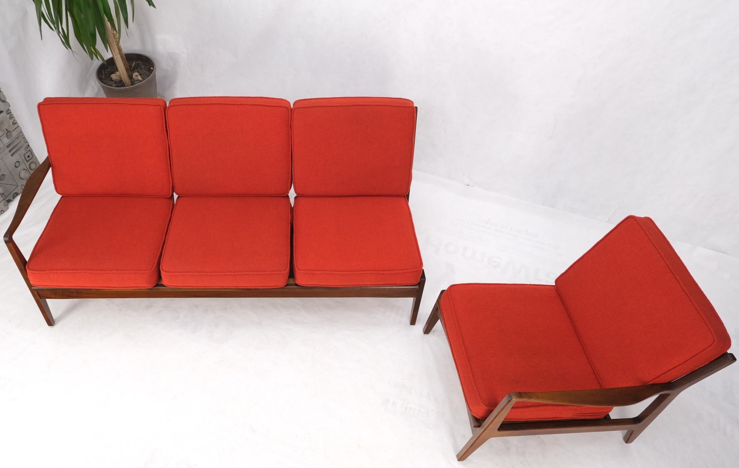 Danish Mid-Century Modern Walnut Lounge Chair Settee Loveseat Couch Sofa Set For Sale 12