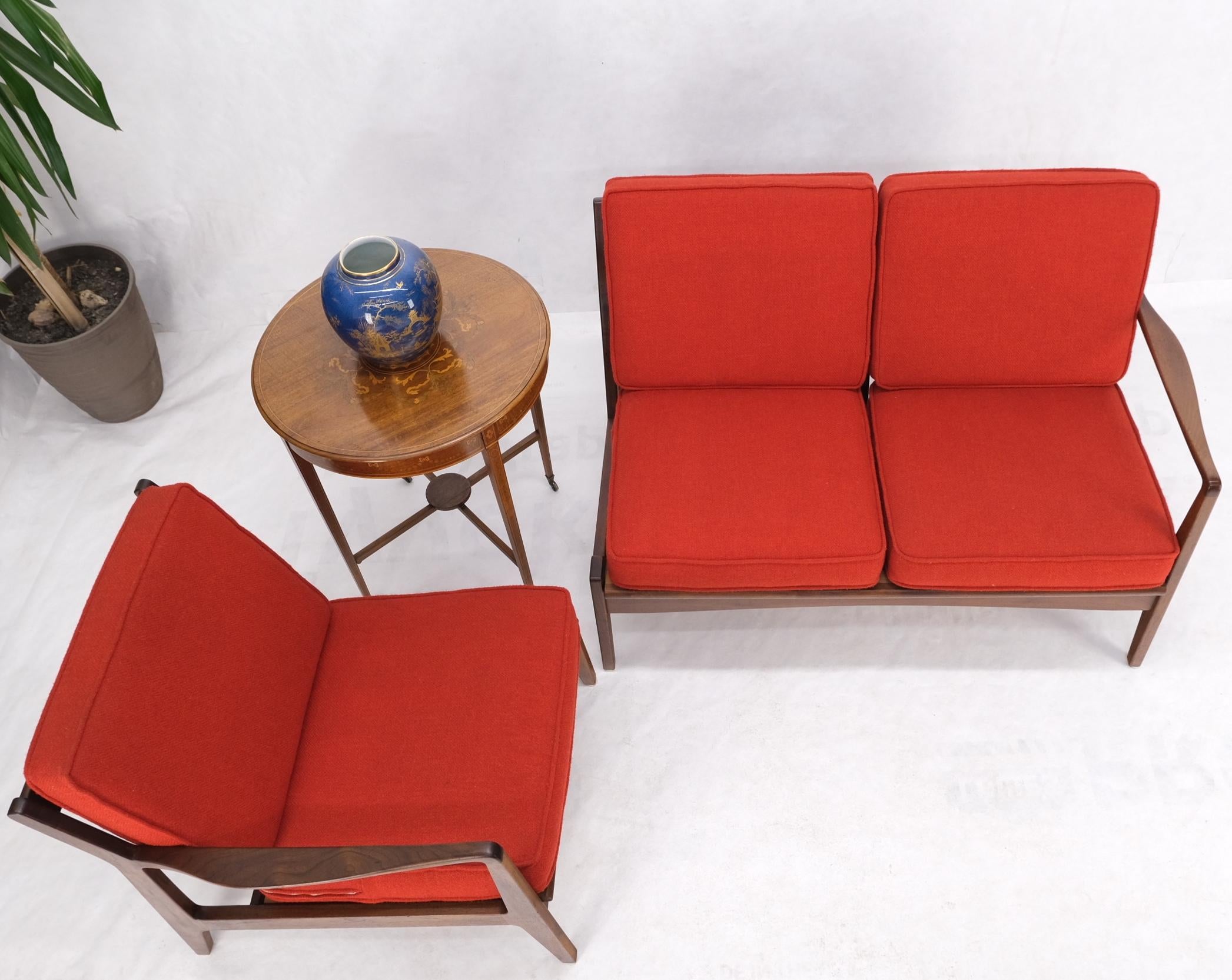 Danish Mid-Century Modern Walnut Lounge Chair Settee Loveseat Couch Sofa Set For Sale 11
