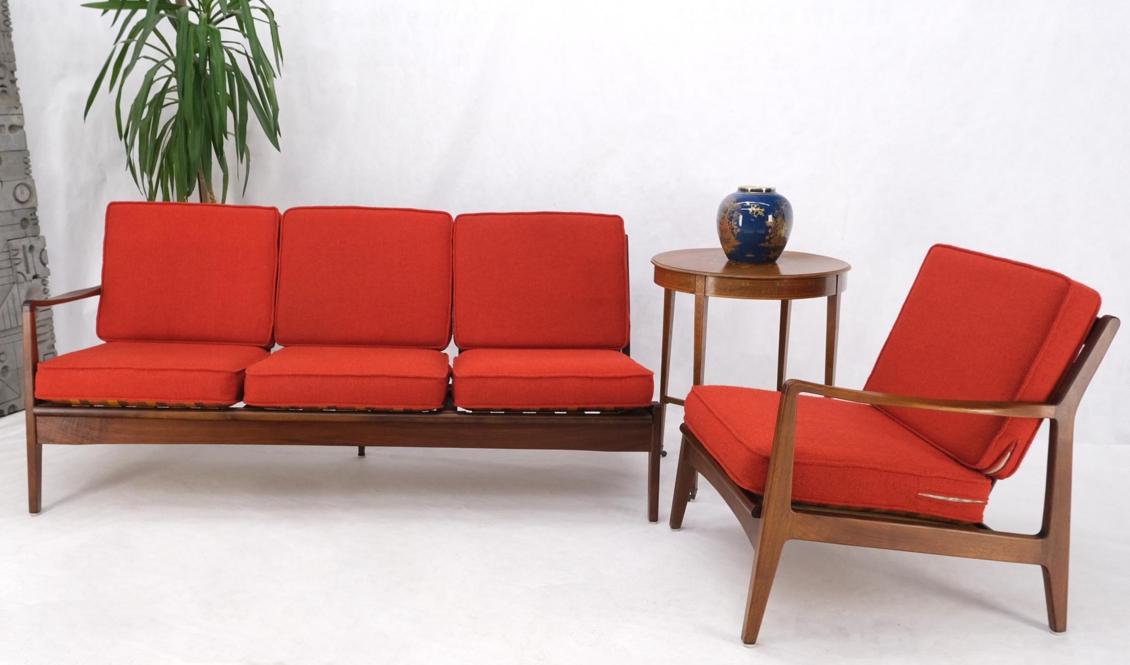 Danish Mid-Century Modern Walnut Lounge Chair Settee Loveseat Couch Sofa Set For Sale 13