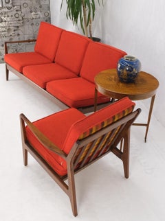 Danish Mid-Century Modern Walnut Lounge Chair Settee Loveseat Couch Sofa Set