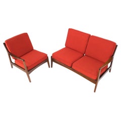 Conjunto de Sofá Sillón Loveseat Sofá Danés Moderno de Mediados de Siglo en Nogal