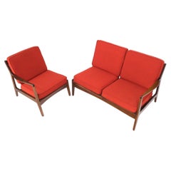 Danish Mid-Century Modern Walnut Lounge Chair Settee Loveseat Couch Sofa Set