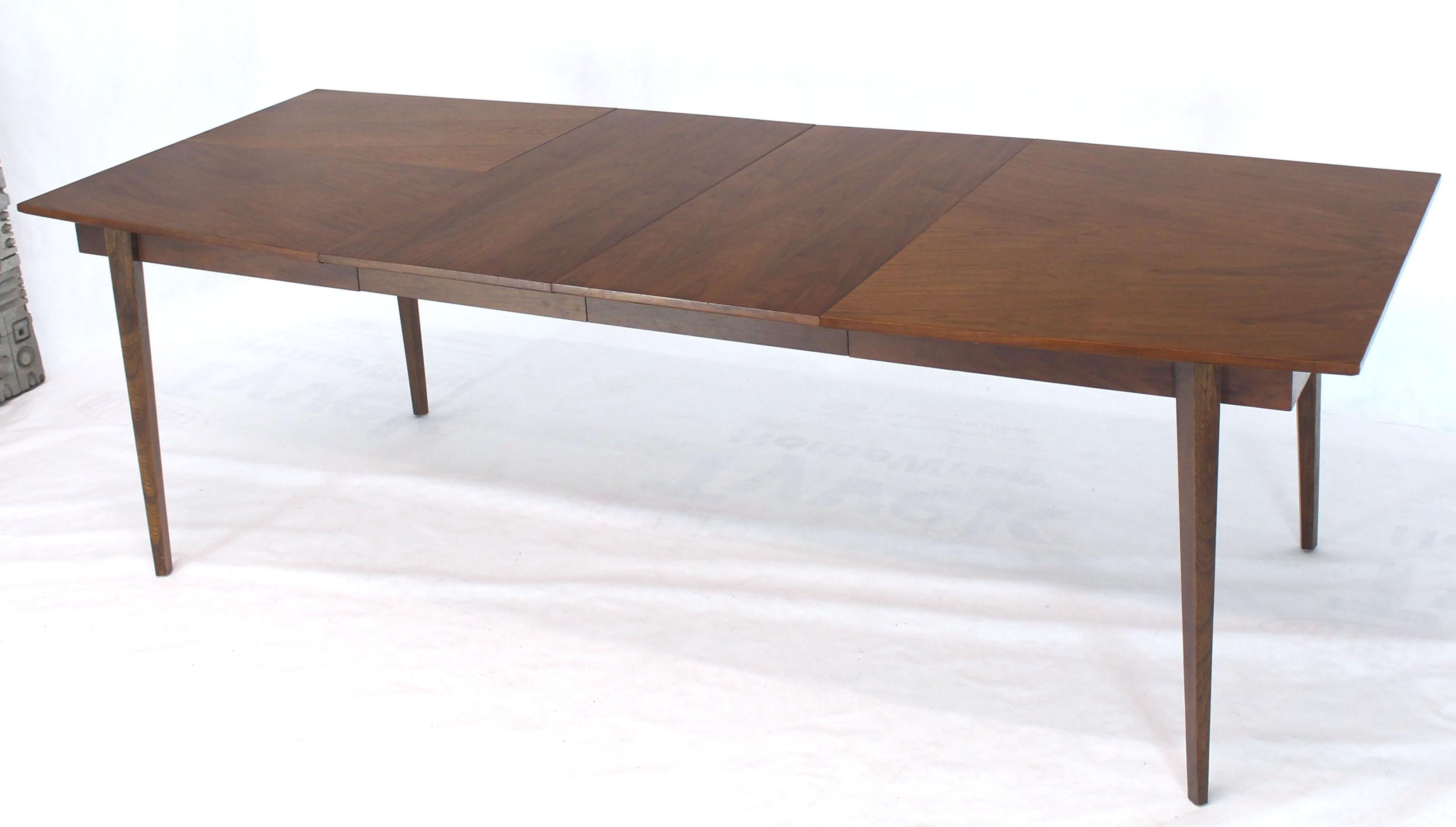 American Danish Mid-Century Modern Walnut Wide Rectangle Dining Table 2 Extension Boards For Sale