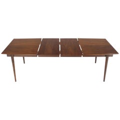 Danish Mid-Century Modern Walnut Wide Rectangle Dining Table 2 Extension Boards