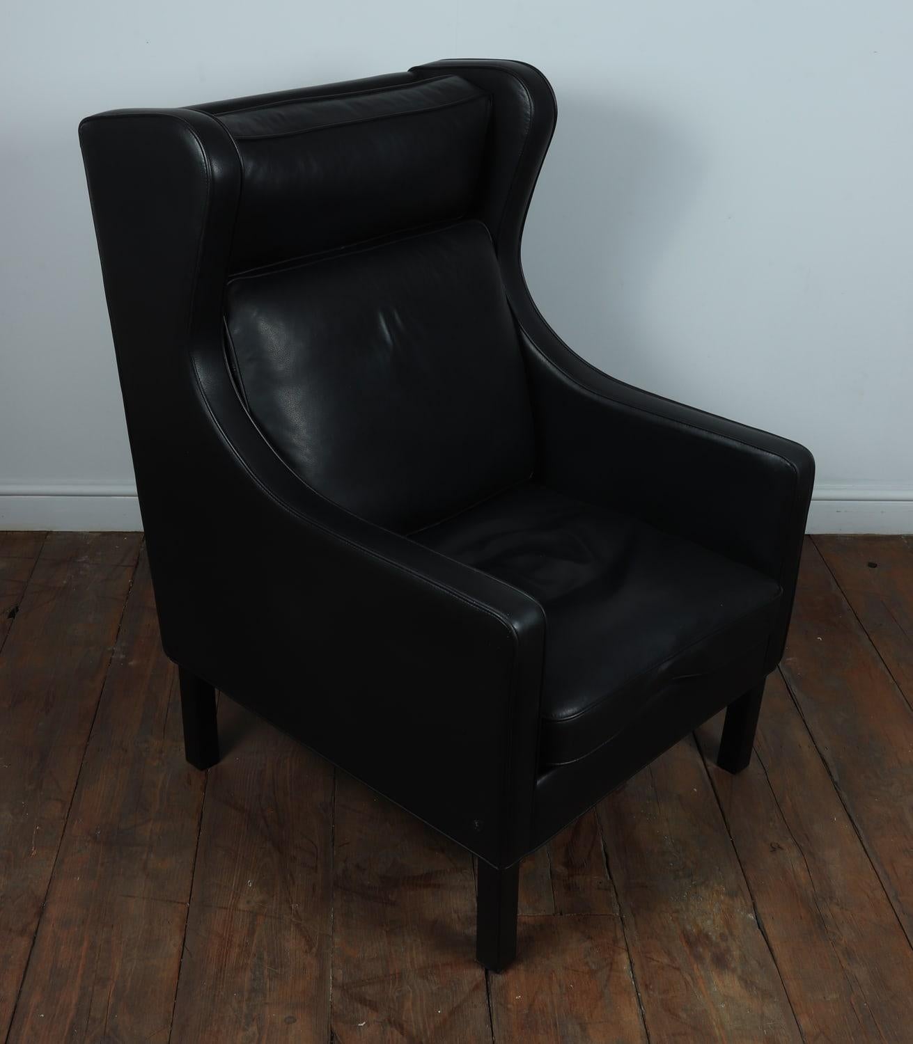 Danish, Mid-Century Modern, Wing Chair in Black Leather by Hurup, circa 1980 For Sale 10