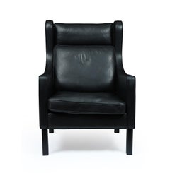 Danish, Mid-Century Modern, Wing Chair in Black Leather by Hurup, circa 1980