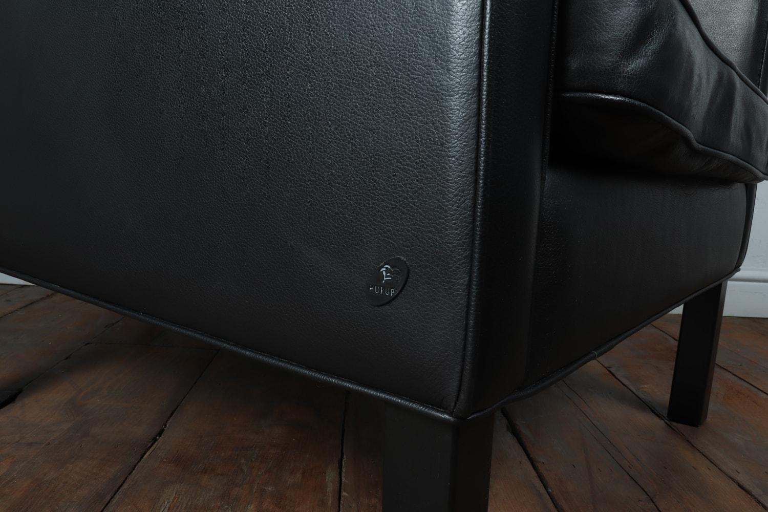 Danish, Mid-Century Modern, Wing Chair in Black Leather by Hurup, circa 1980 For Sale 1
