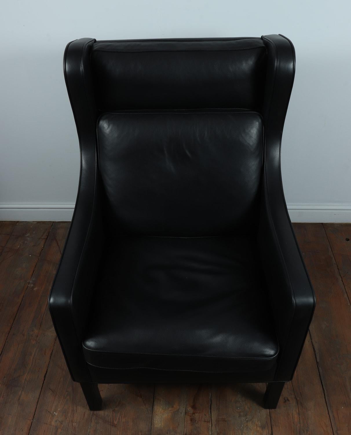 Danish, Mid-Century Modern, Wing Chair in Black Leather by Hurup, circa 1980 For Sale 2