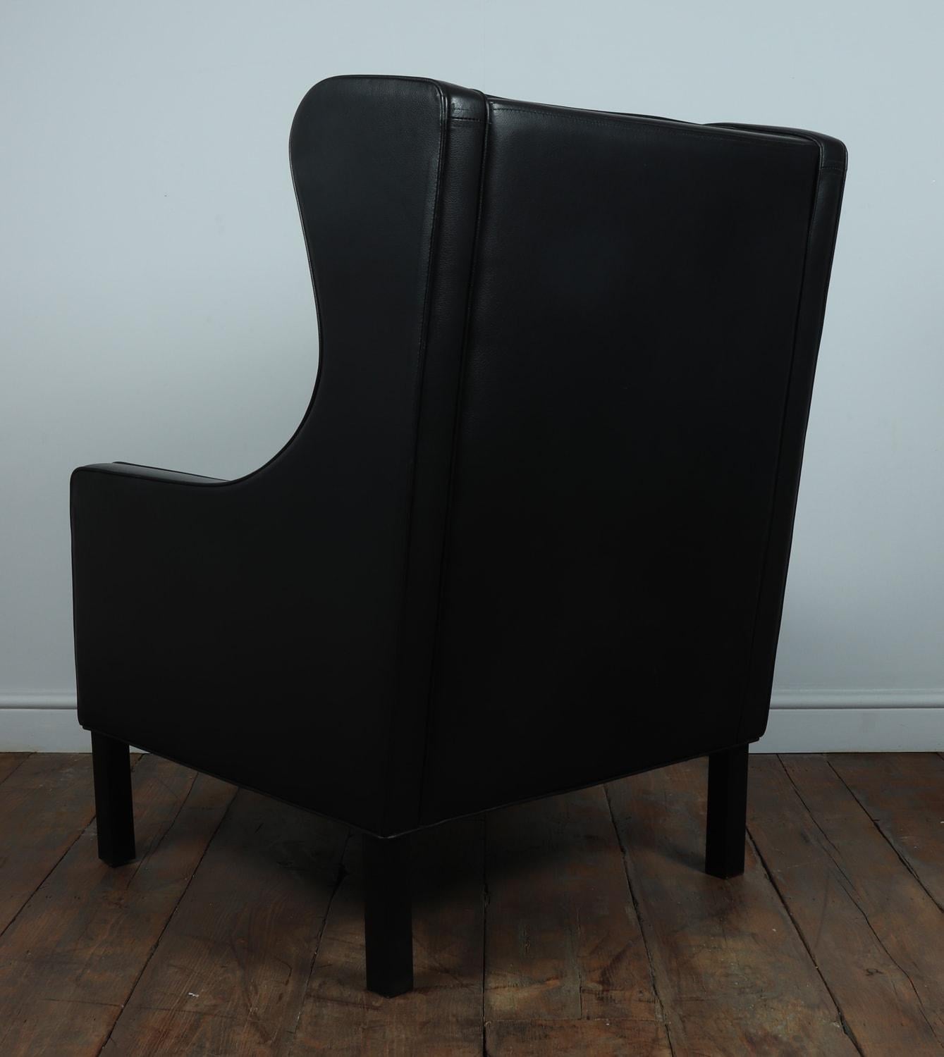 Danish, Mid-Century Modern, Wing Chair in Black Leather by Hurup, circa 1980 For Sale 4