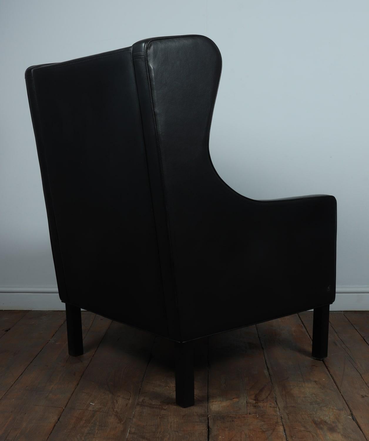 Danish, Mid-Century Modern, Wing Chair in Black Leather by Hurup, circa 1980 For Sale 5