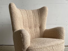 Danish Mid-Century Modern Wingback Lounge Chair in Sand Bouclé, 1950s