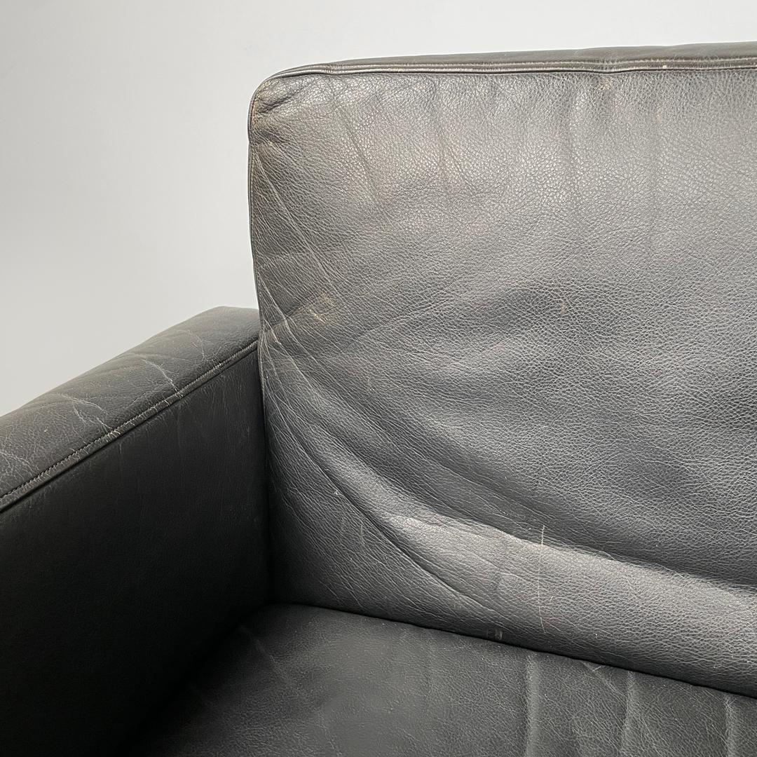 Danish mid-century modern wood and black leather armchairs, 1960s For Sale 3