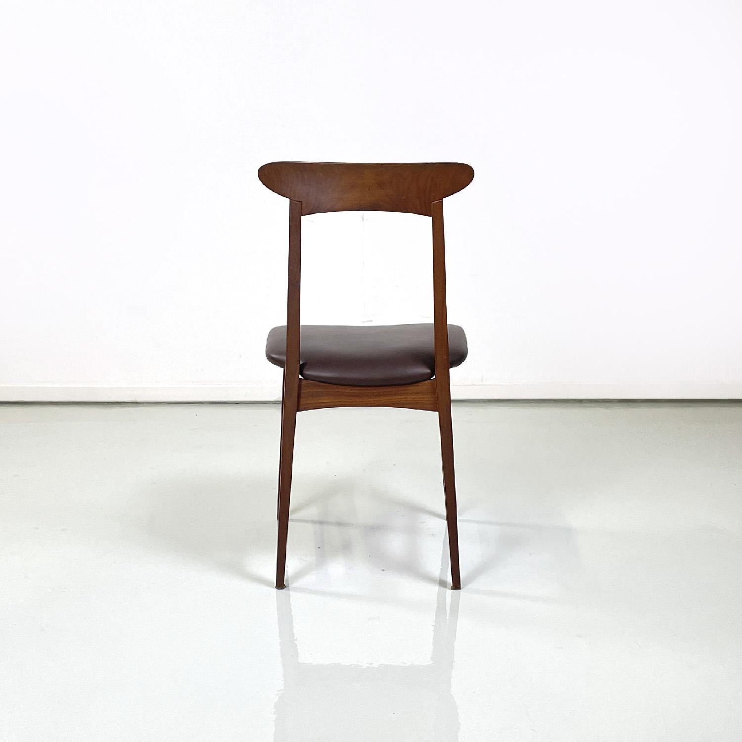 Mid-20th Century Danish mid-century modern wooden and brown leather chairs, 1950s For Sale