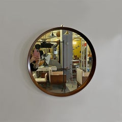 Danish mid century modern wooden rounded brown frame mirror,  1960s