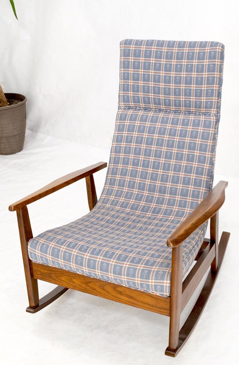 Danish Mid-Century Modern Wool Upholstery Tall Back Rocking Lounge Chair For Sale 7