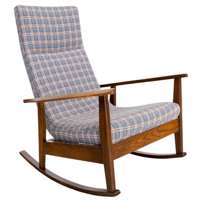 Danish Mid-Century Modern Wool Upholstery Tall Back Rocking Lounge Chair For Sale