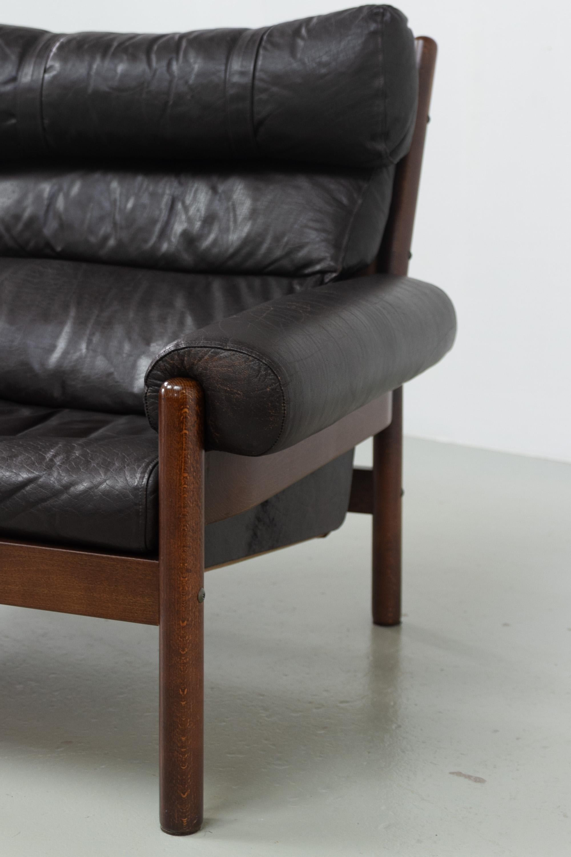 Mid-Century Modern Chaise longue danoise en cuir de style Norells du milieu du siècle dernier, années 1960. en vente