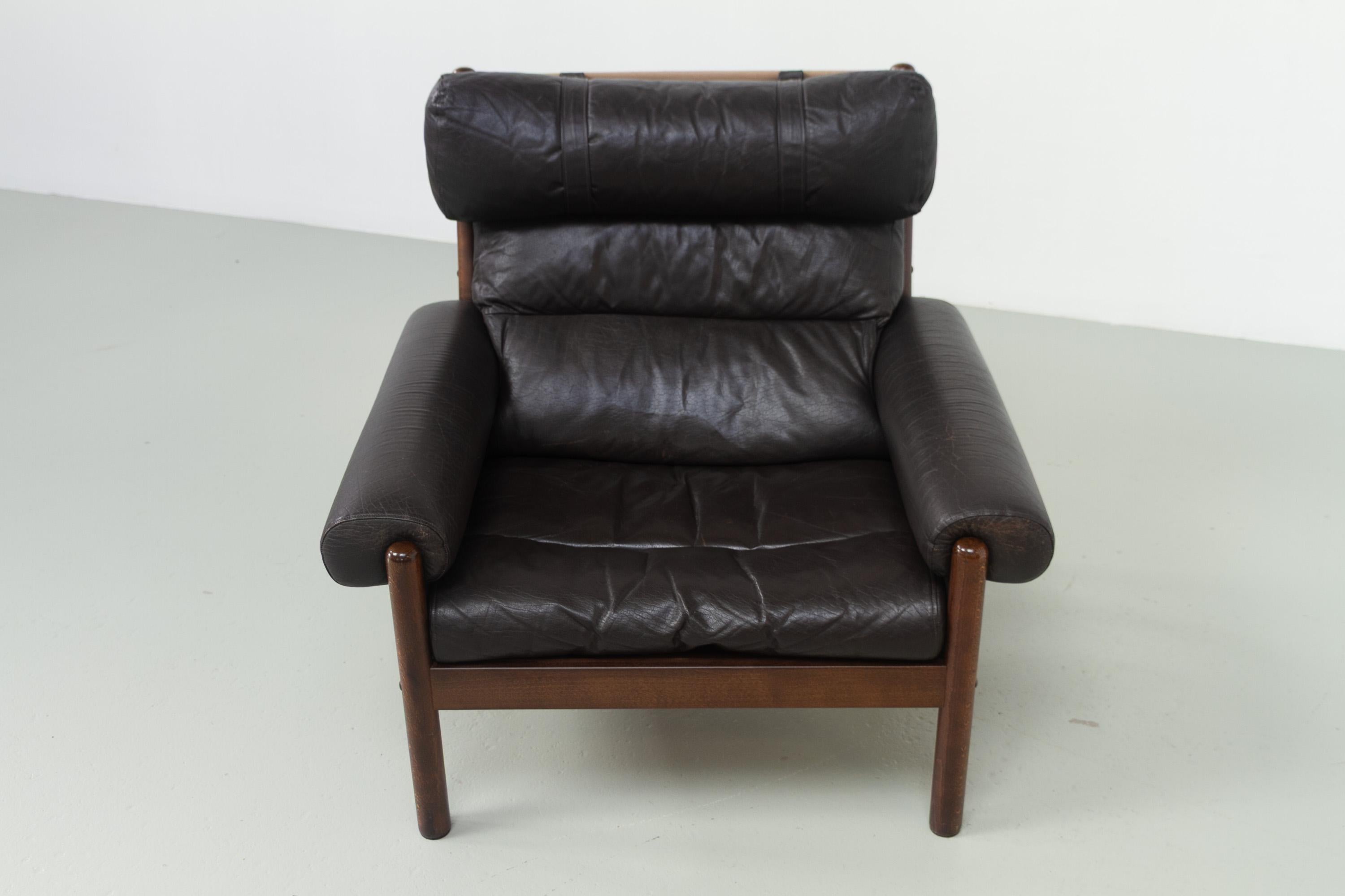Danois Chaise longue danoise en cuir de style Norells du milieu du siècle dernier, années 1960. en vente