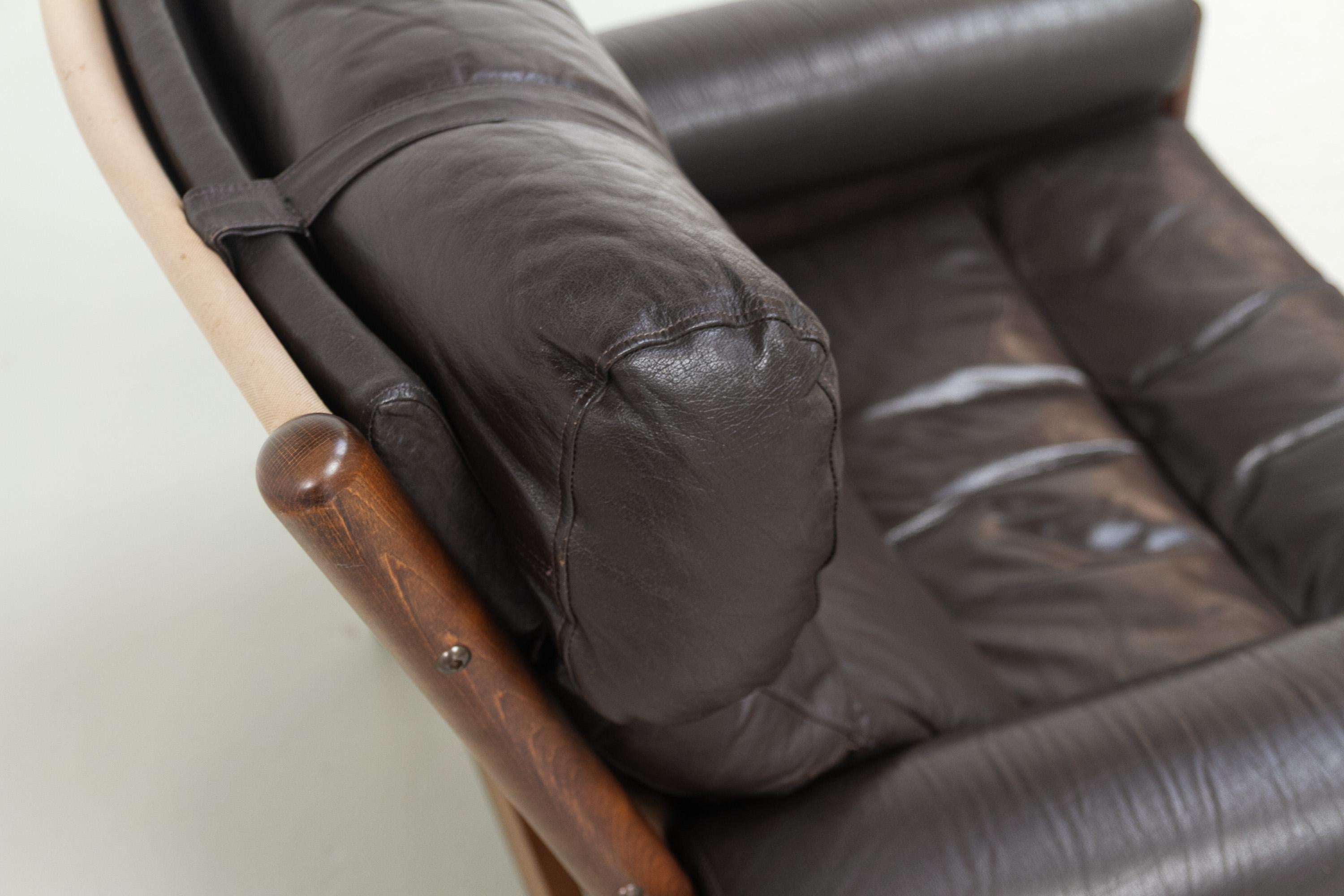 Milieu du XXe siècle Chaise longue danoise en cuir de style Norells du milieu du siècle dernier, années 1960. en vente