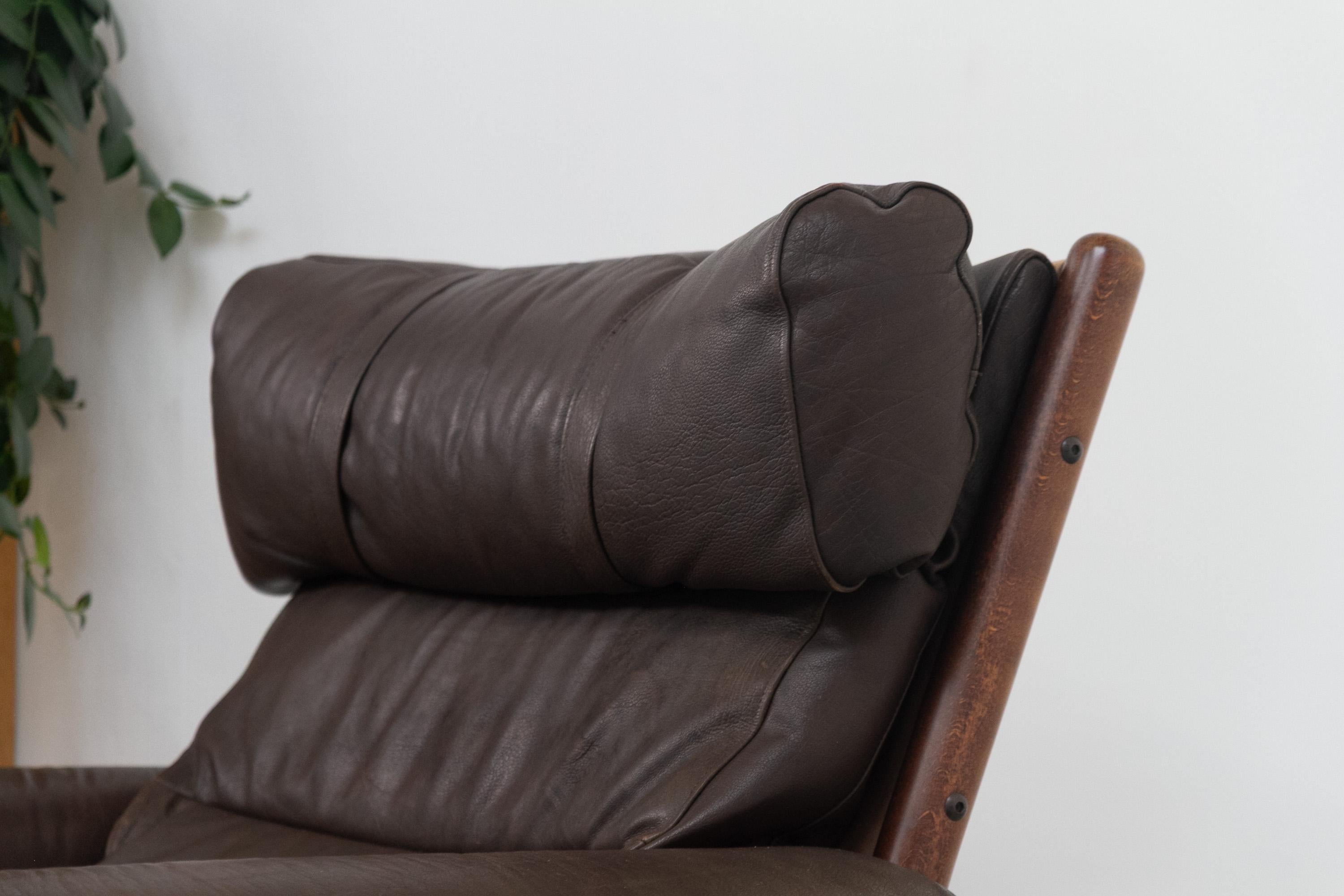Milieu du XXe siècle Chaise longue danoise en cuir de style Norells du milieu du siècle dernier, années 1960. en vente
