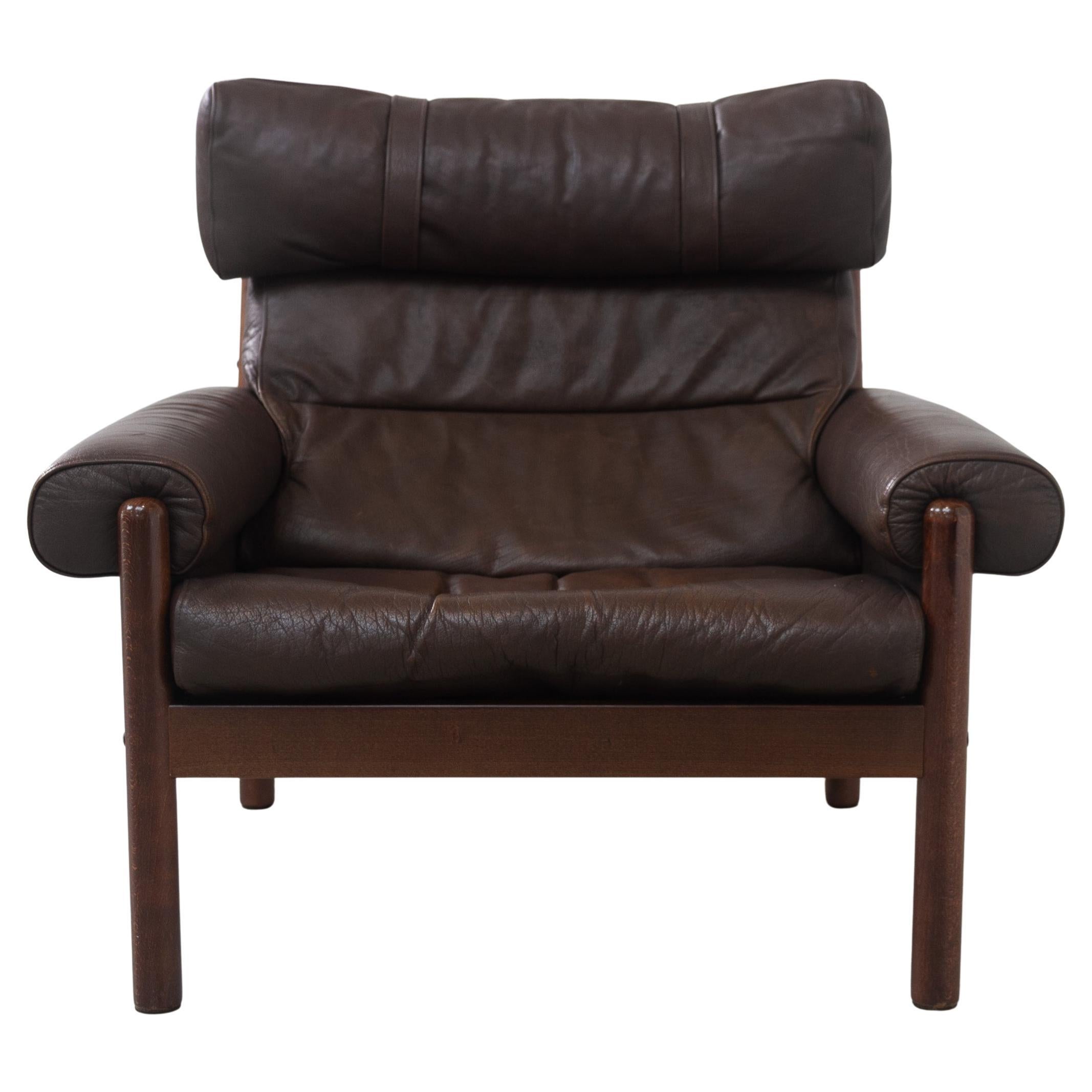 Chaise longue danoise en cuir de style Norells du milieu du siècle dernier, années 1960.