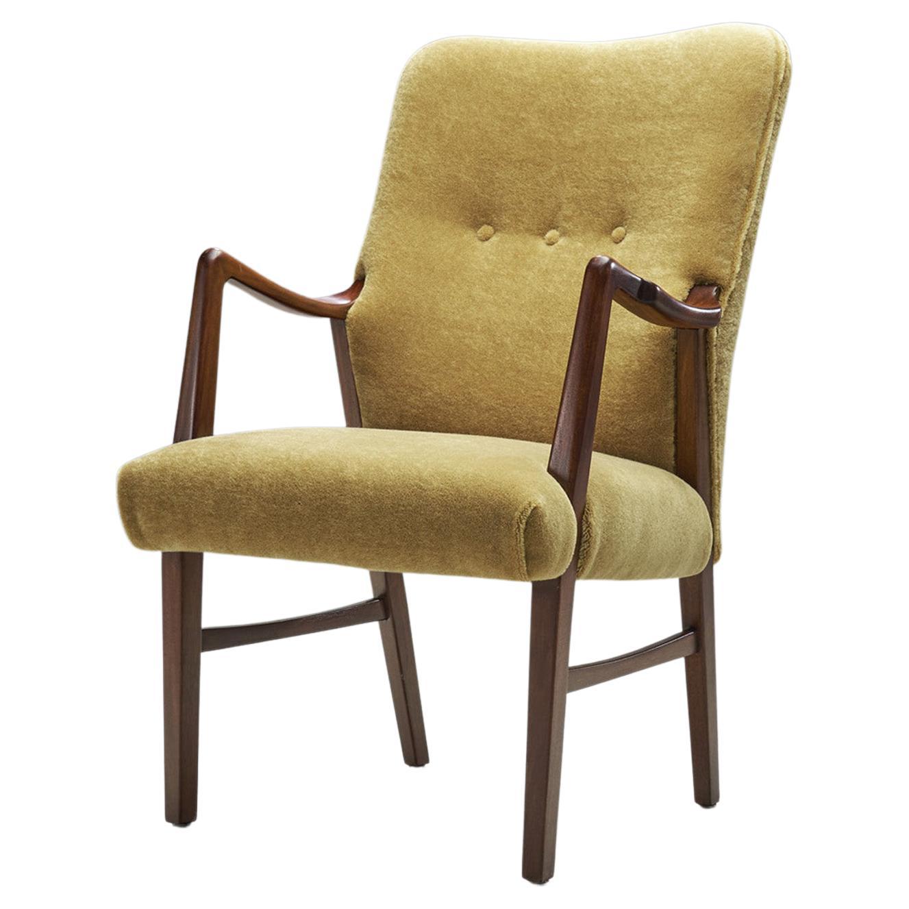 Danish Mid-Century Nut Wood Armchair, Denmark 1950s