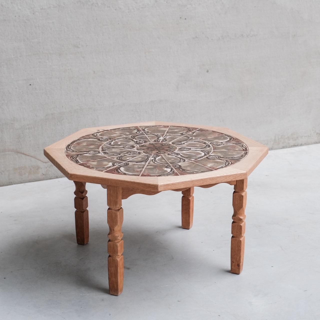 Mid-20th Century Danish Mid-Century Oak and Ceramic Tile Coffee Table For Sale