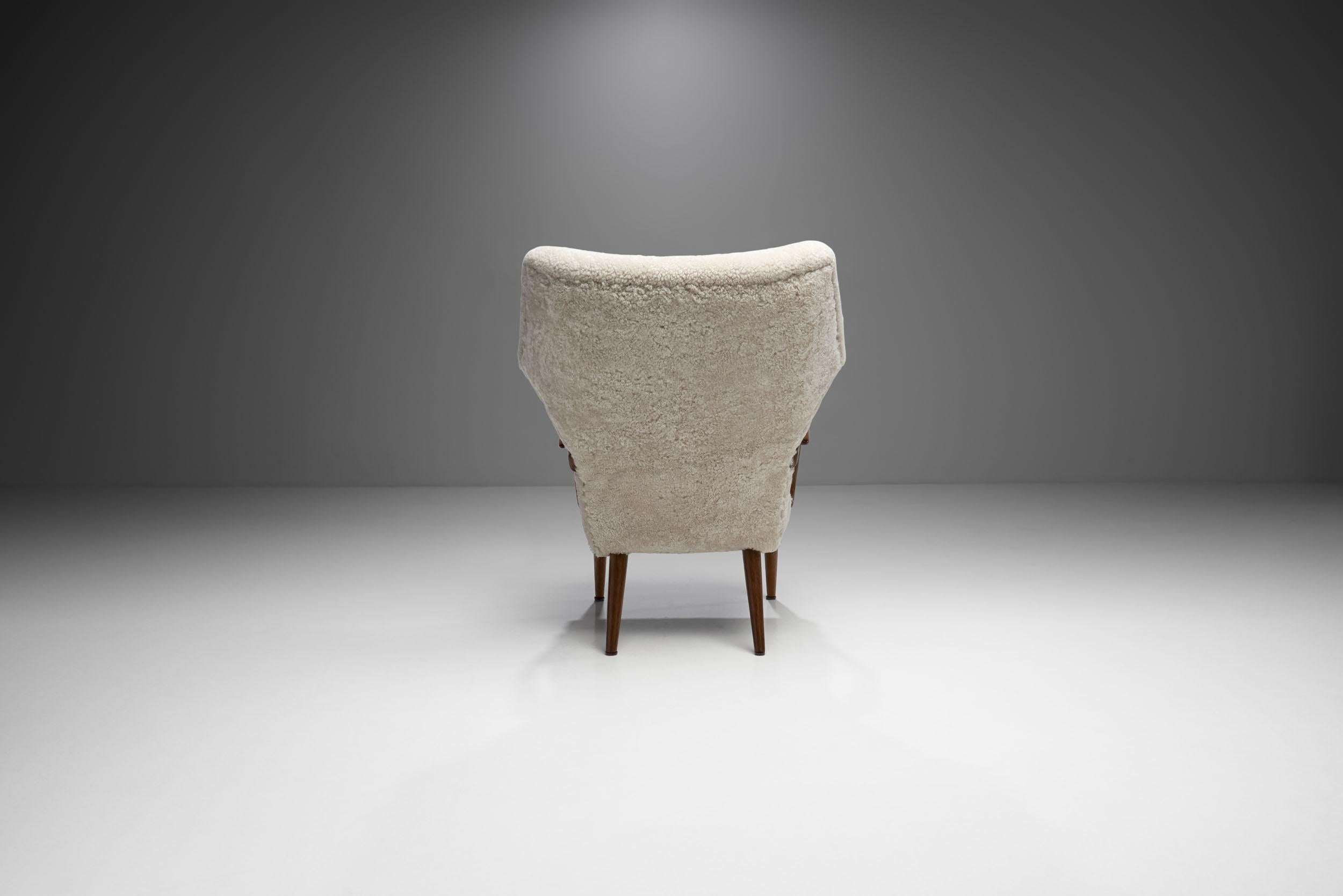 Sheepskin Danish Mid-Century Oak and Teak Easy Chair, Denmark, 1950s