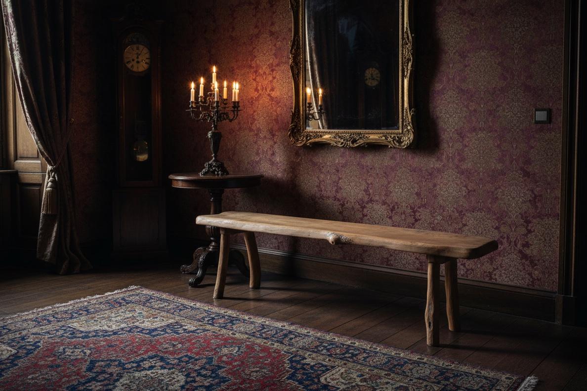 Mid-century bench crafted in solid oak, featuring a timeless design that complements a wide range of interiors. The piece combines simplicity and elegance, characteristic of mid-century craftsmanship.

Offered in very good vintage condition, showing