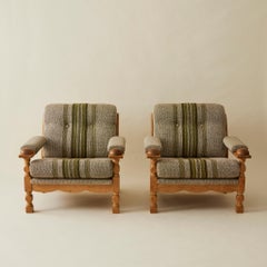 Danish Mid Century Oak Easy Chairs With Wool Cushions, a Pair, 1970's