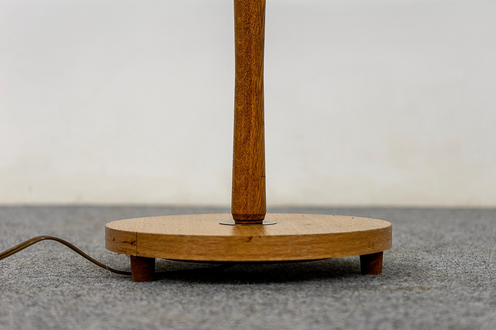 Brass Danish Mid-Century Oak Floor Lamp For Sale