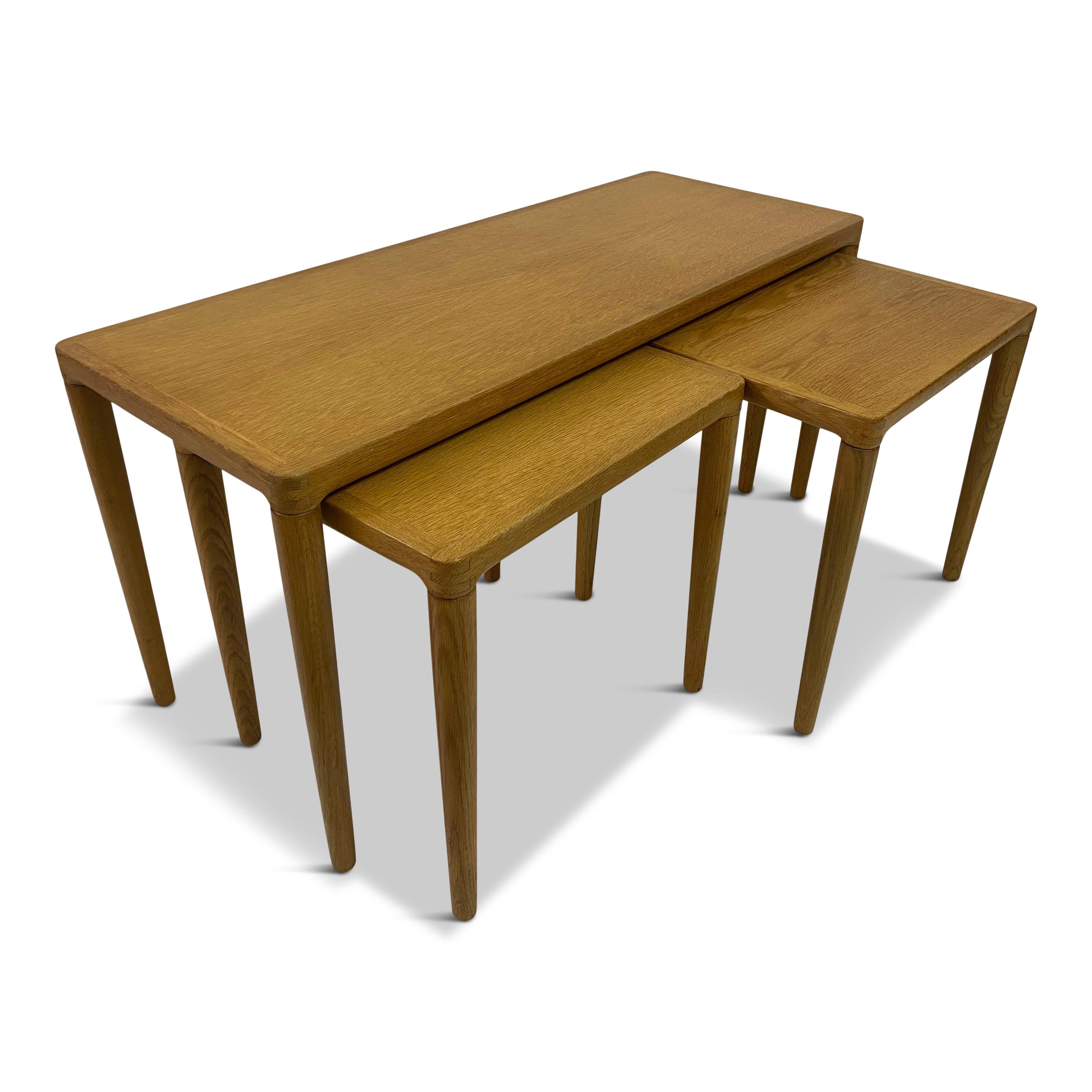 Set of three tables

By H.W Klein for Bramin

Coffee table

Pair of side tables

Oak

Danish 1960s

Side tables measure 40 x 42 x 36cm.