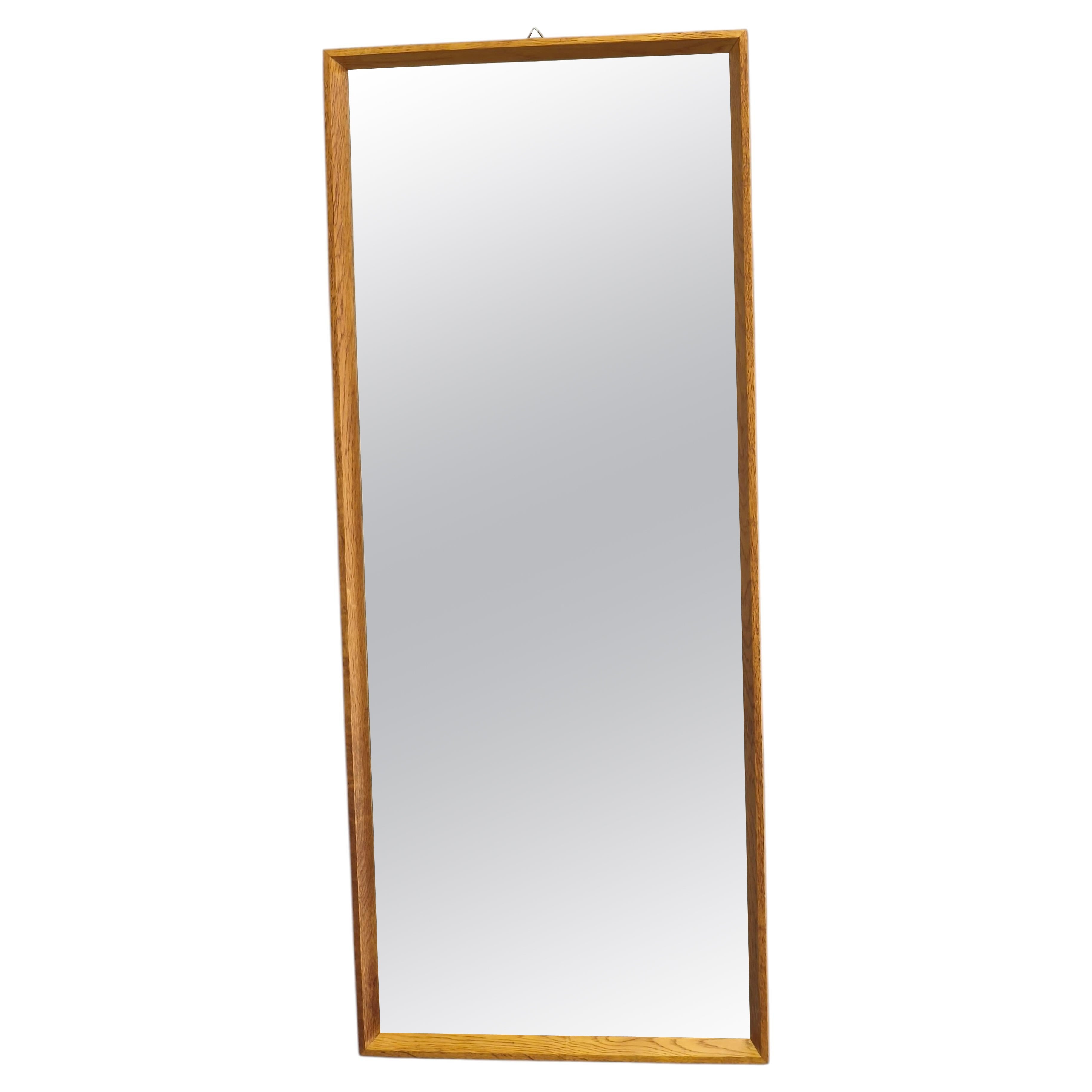 Danish Minimalist Wall Mirror with Solid Oak Frame, 1960s For Sale
