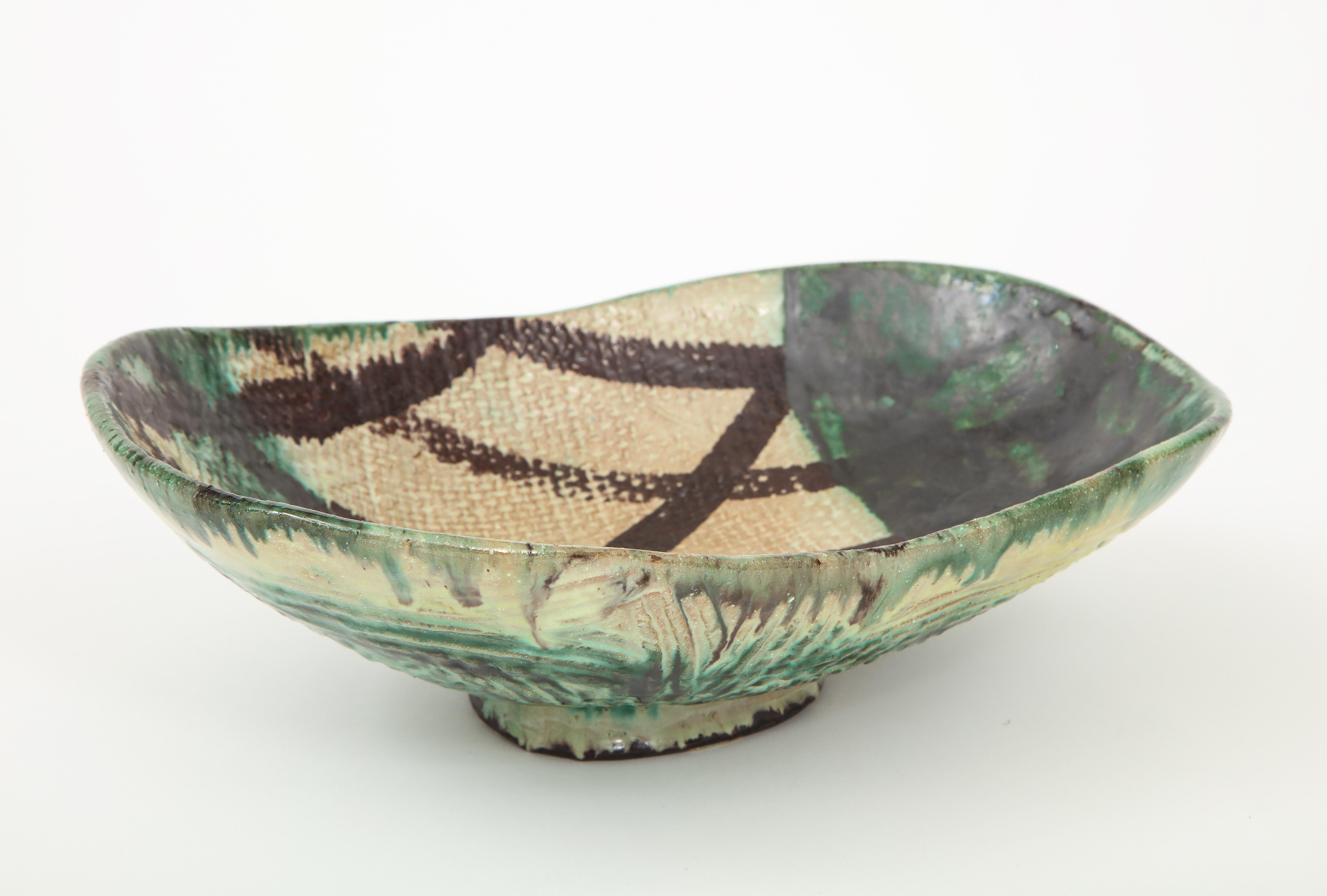 Glazed Mid-Century Oblong Ceramic Bowl by Allan Ebeling, Sweden, 1957
